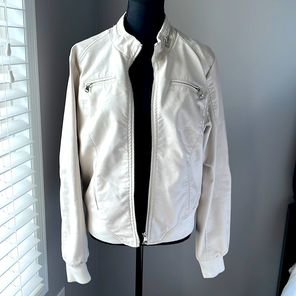Beige pleather jacket size L.